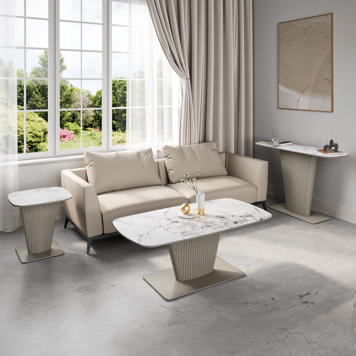 Celestia Side Table White - Side Table White Ceramic Side Tables Sterling Home 2