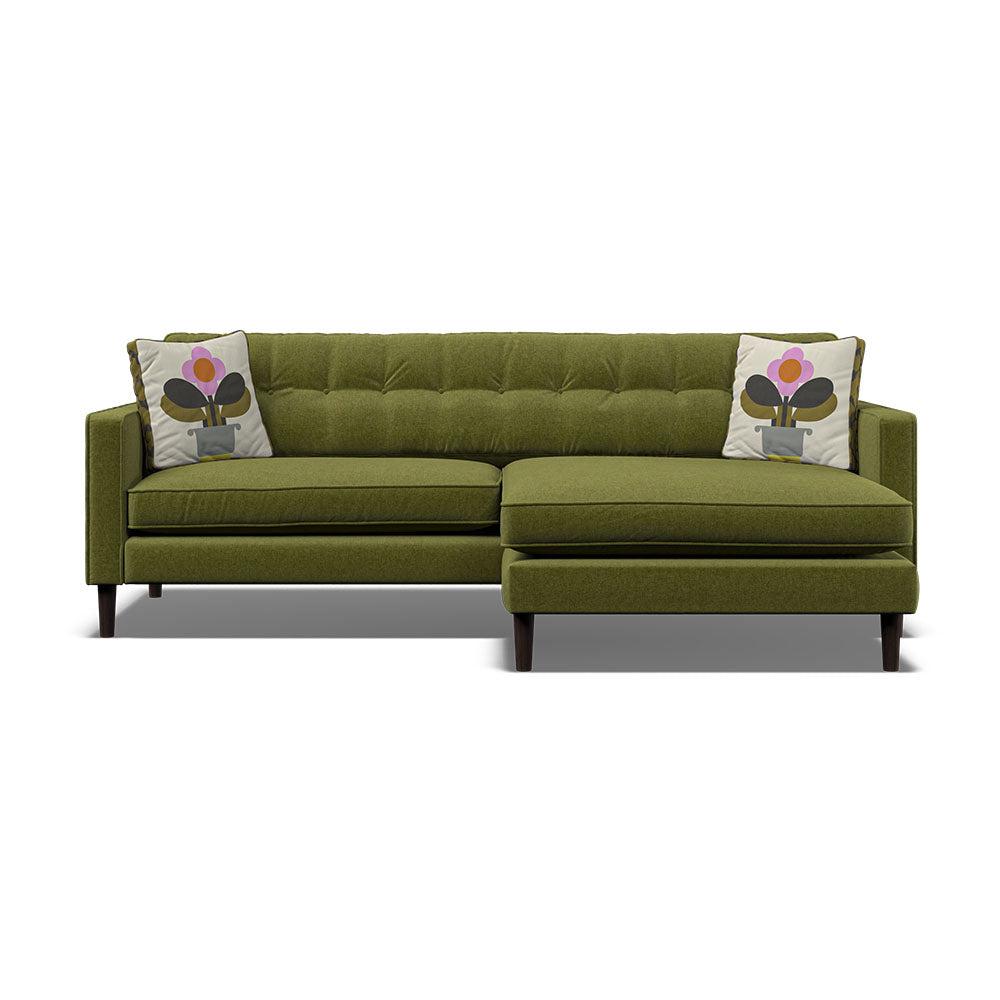 Orla Kiely Ebben Chaise Sofa - Chaise Sofa RHF Premium Plain - Right Hand Facing Sterling Home 1 Clara Seagrass / Deco Fllower Weathered Oak Feet