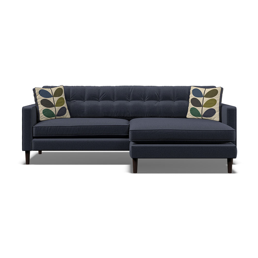 Orla Kiely Ebben Chaise Sofa - Chaise Sofa RHF Premium Plain - Right Hand Facing Sterling Home 3 Clara Navy / Multi Stem Rockpool Weathered Oak Feet