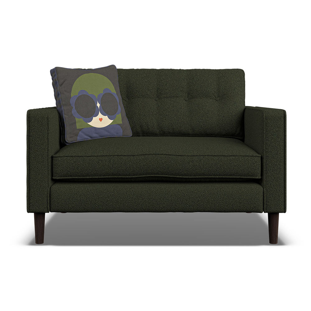 Orla Kiely Ebben Loveseat - Snuggler Premium Plain Sterling Home 8 Clara Moss / Lola Weathered Oak Feet