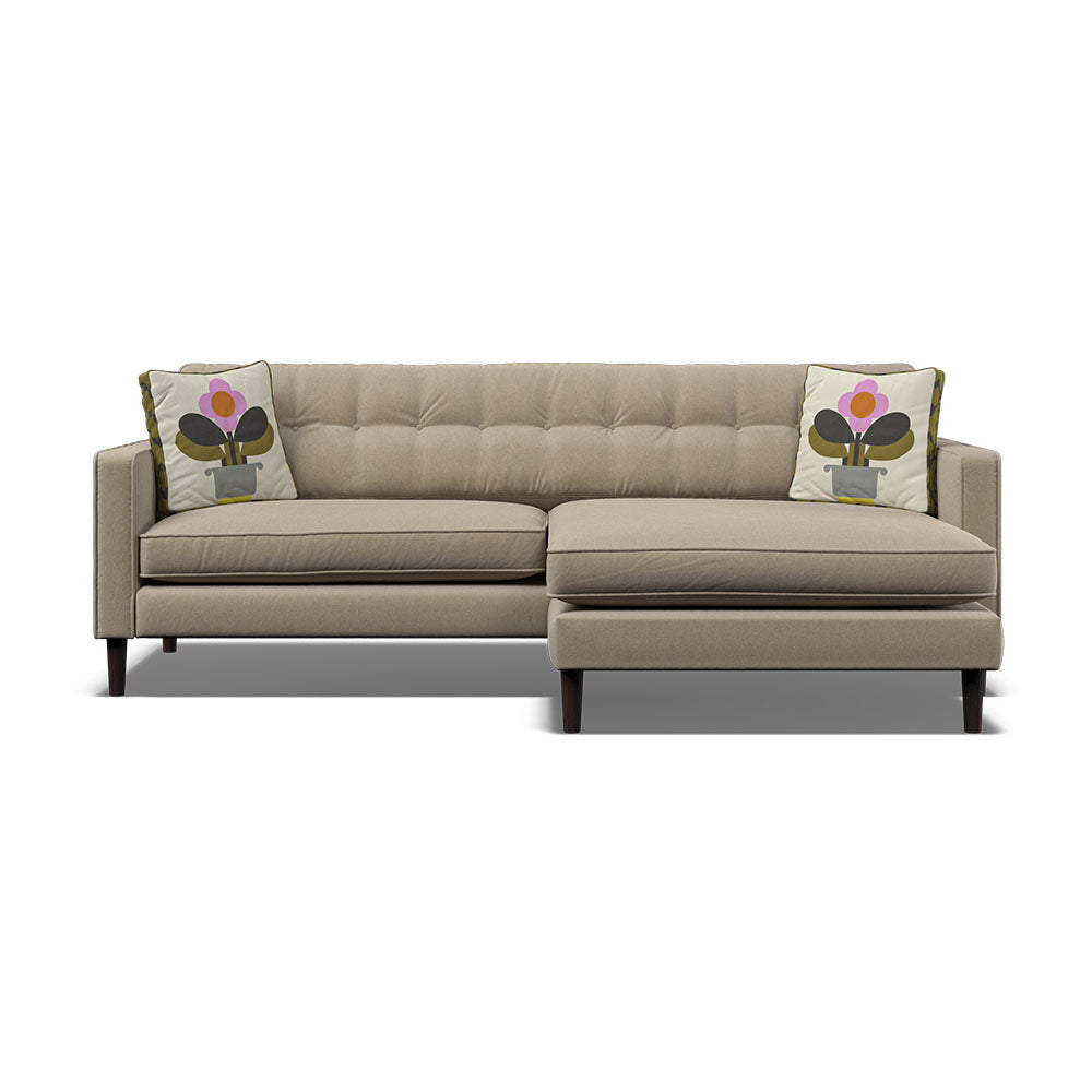 Orla Kiely Ebben Chaise Sofa - Chaise Sofa RHF Premium Plain - Right Hand Facing Sterling Home 4 Clara Natural / Deco Flower Weathered Oak Feet