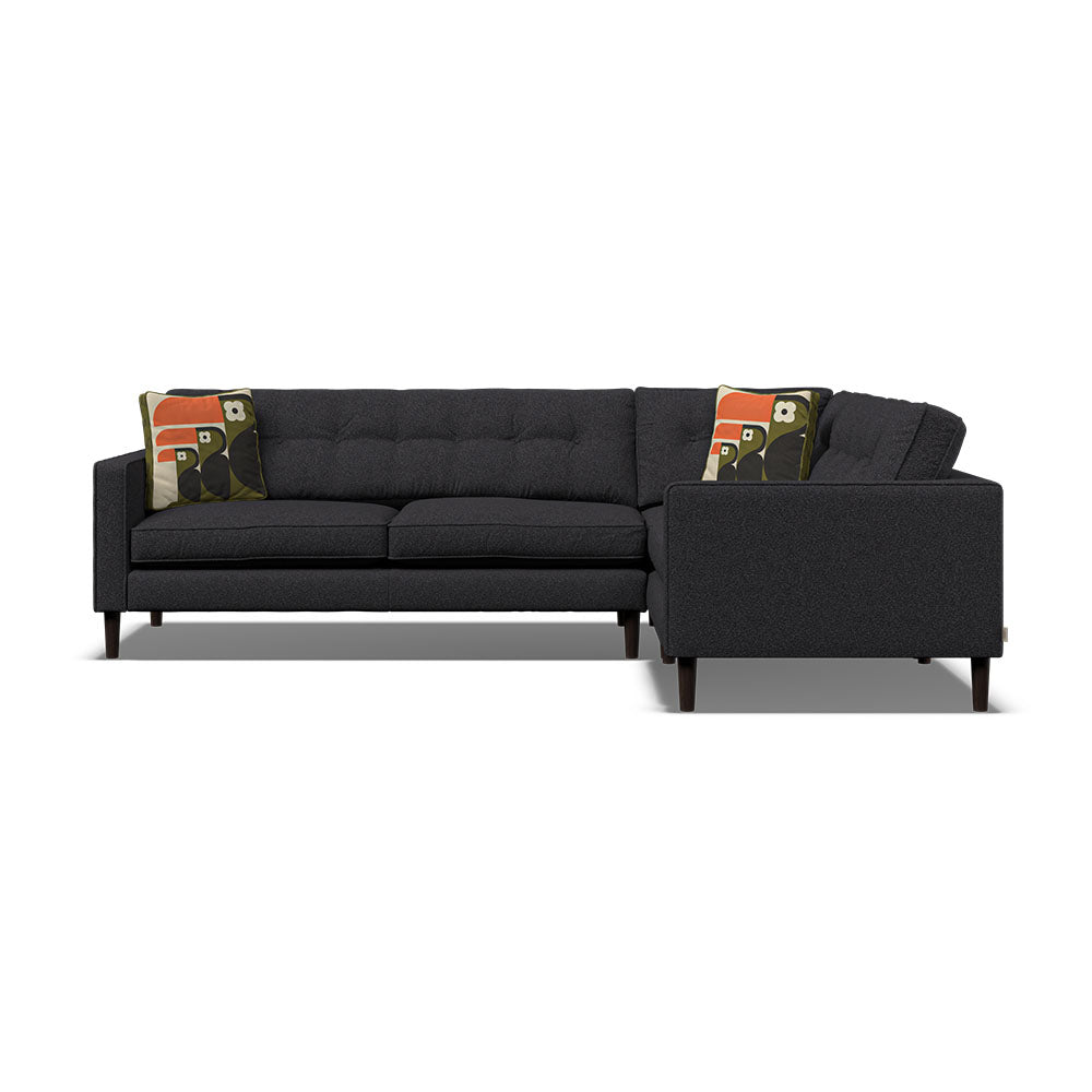 Orla Kiely Ebben Corner Group - Corner Group LHF Premium Plain - Left Hand Facing Sterling Home 5 Clara Indigo / Toucan Weathered Oak Feet