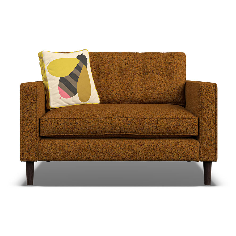 Orla Kiely Ebben Loveseat - Snuggler Premium Plain Sterling Home 2 Clarin Caramel / Busy Bee Weathered Oak Feet