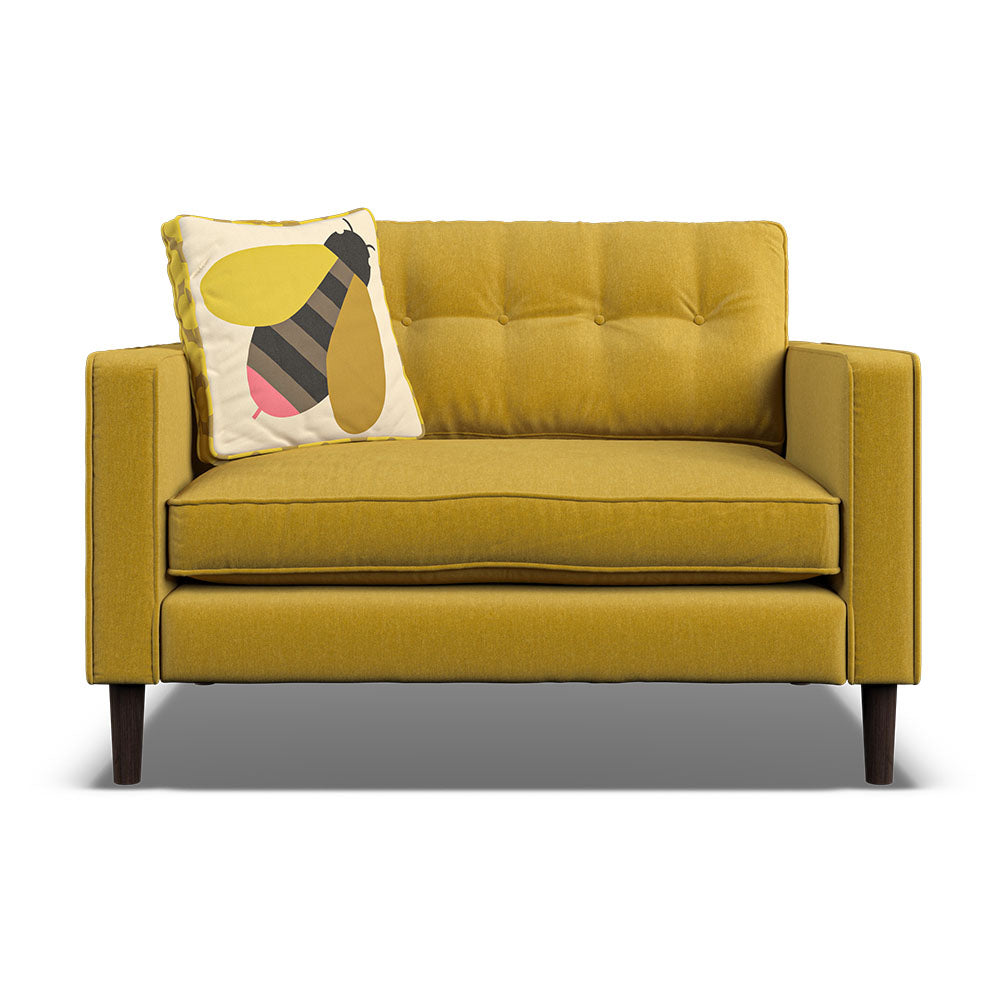 Orla Kiely Ebben Loveseat - Snuggler Premium Plain Sterling Home 4 Clara Sunflower / Busy Bee Weathered Oak Feet