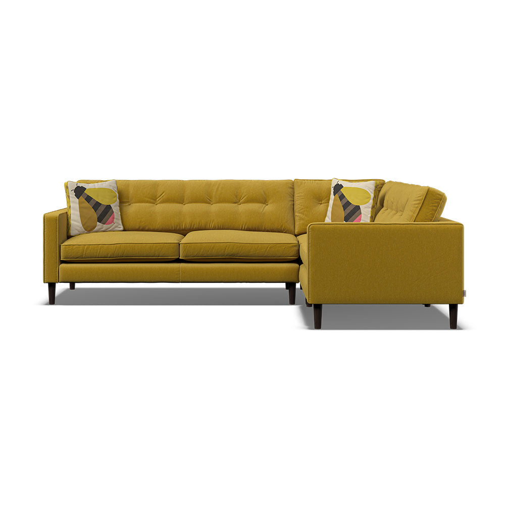 Orla Kiely Ebben Corner Group - Corner Group LHF Premium Plain - Left Hand Facing Sterling Home 2 Clara Sunflower / Busy Bee Weathered Oak Feet