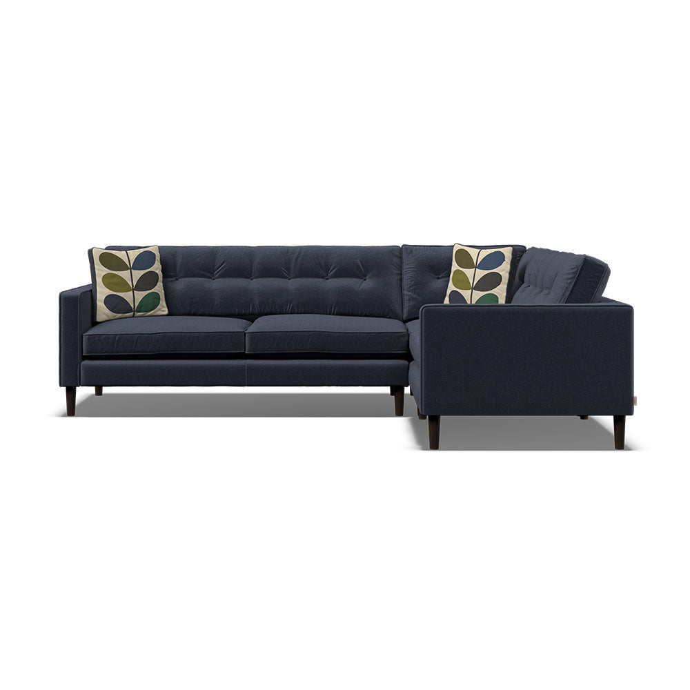 Orla Kiely Ebben Corner Group - Corner Group LHF Premium Plain - Left Hand Facing Sterling Home 8 Clara Navy / Multi Stem Rockpool Weathered Oak Feet