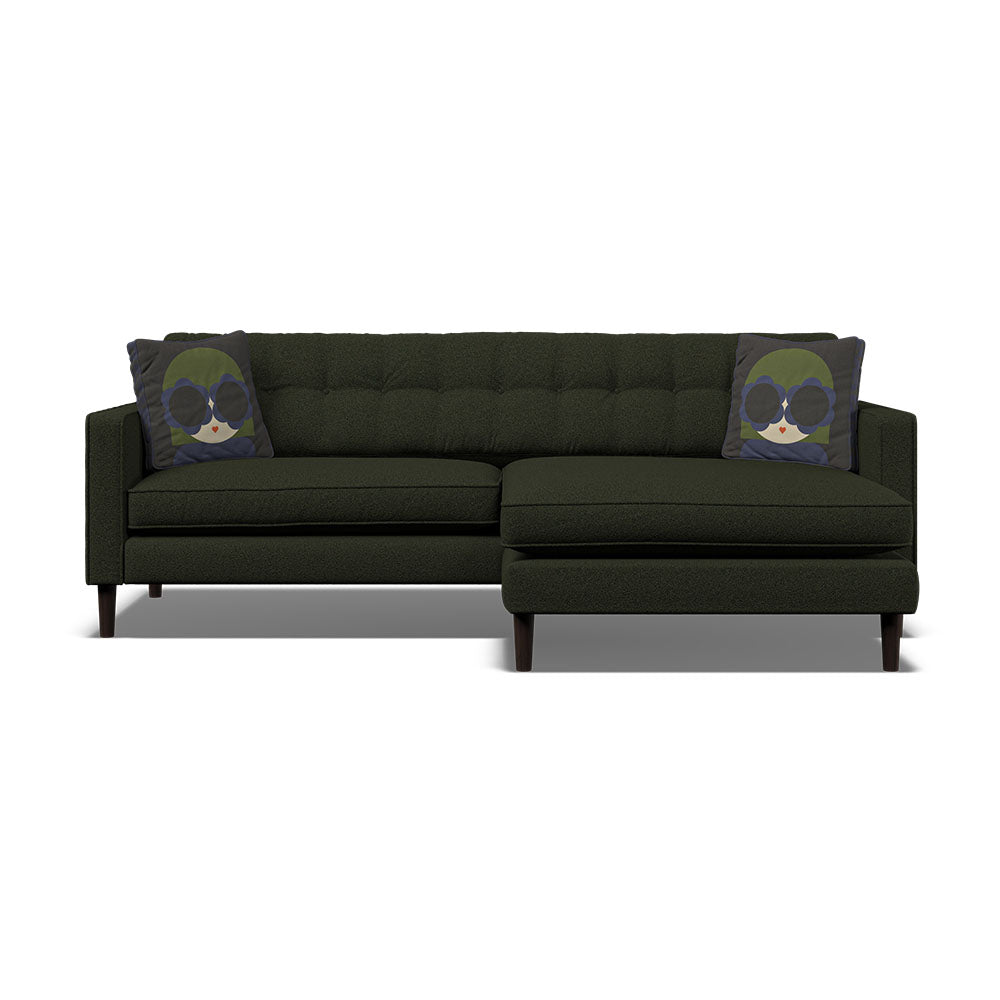 Orla Kiely Ebben Chaise Sofa - Chaise Sofa RHF Premium Plain - Right Hand Facing Sterling Home 5 Clara Moss / Lola Weathered Oak Feet