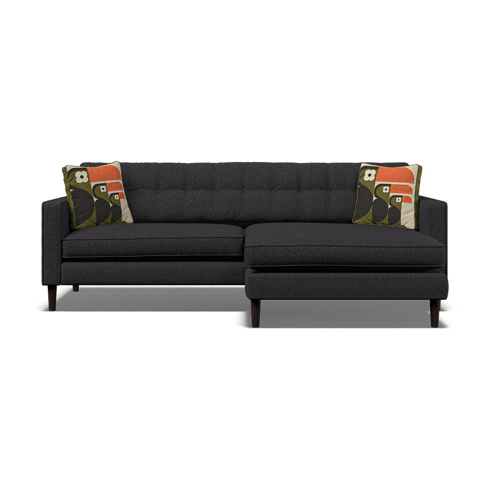 Orla Kiely Ebben Chaise Sofa - Chaise Sofa RHF Premium Plain - Right Hand Facing Sterling Home 6 Clara Indigo / Toucan Weathered Oak Feet
