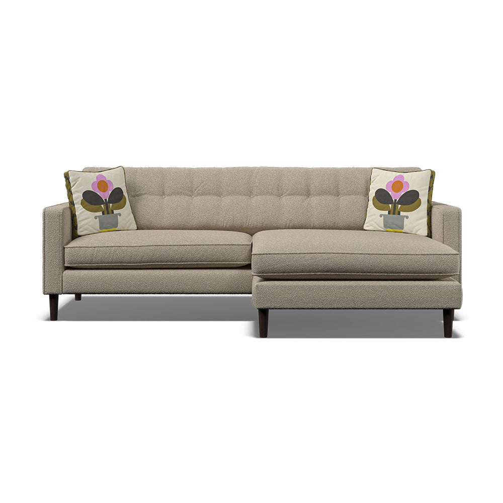 Orla Kiely Ebben Chaise Sofa - Chaise Sofa RHF Premium Plain - Right Hand Facing Sterling Home 7 Clara Clay / Deco Flower Weathered Oak Feet