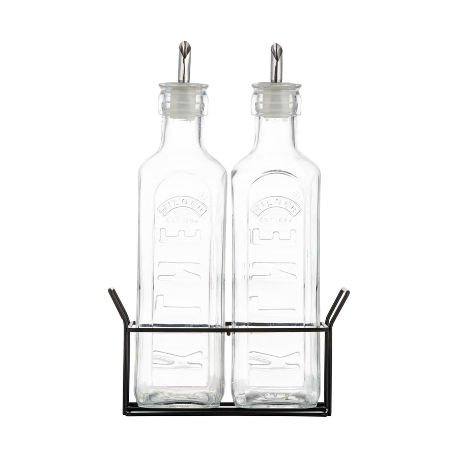 Kilner Set Of 2 Oil Bottles & Metal Rack Sterling Home 1