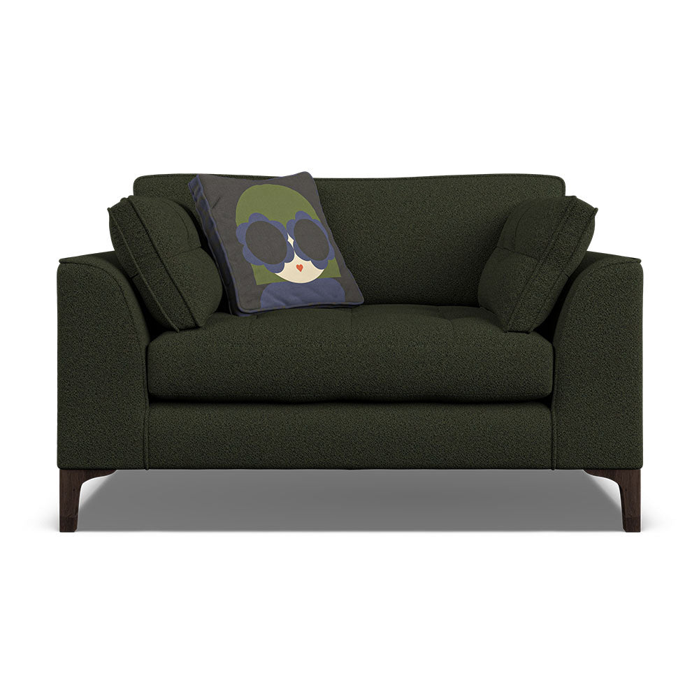 Orla Kiely Arklow Loveseat - Snuggler Premium Plain Sterling Home 2 Clarin Moss / Lola Weathered Oak Feet
