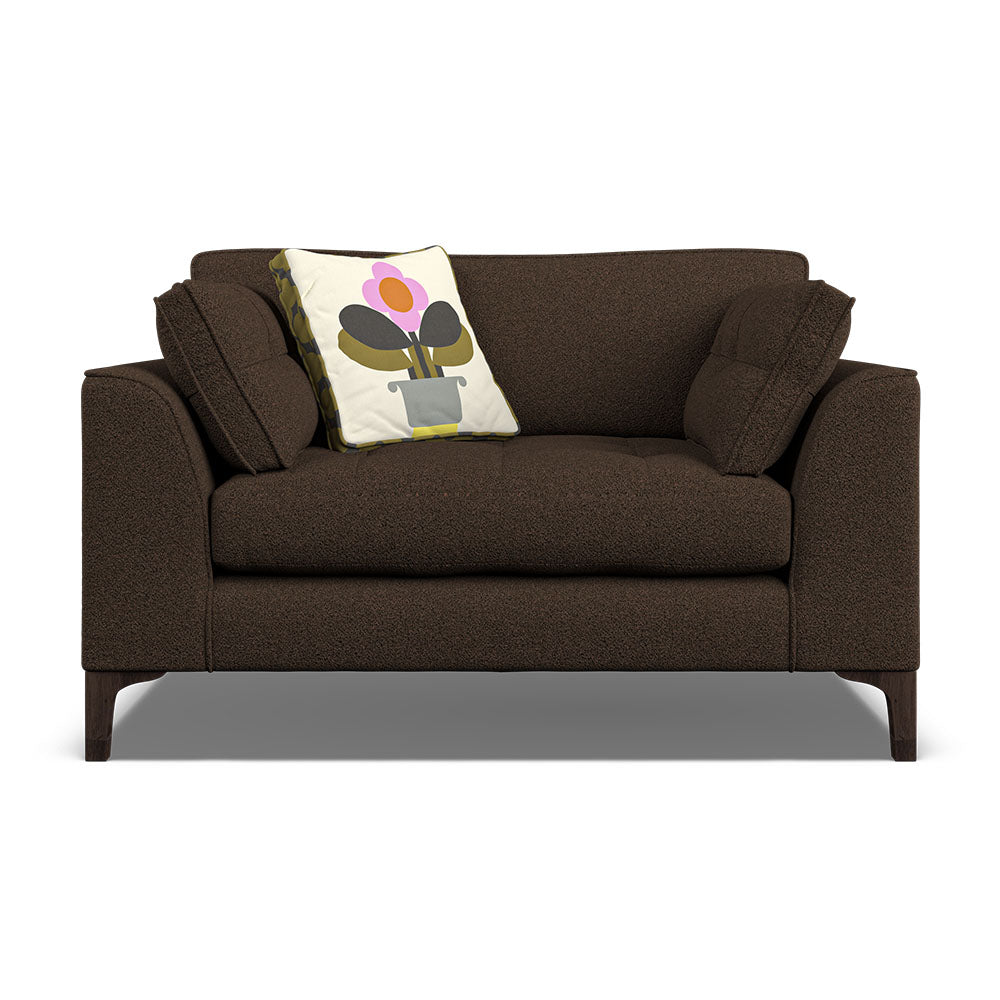 Orla Kiely Arklow Loveseat - Snuggler Premium Plain Sterling Home 1 Clarin Chocolate / Deco Flower Weathered Oak Feet