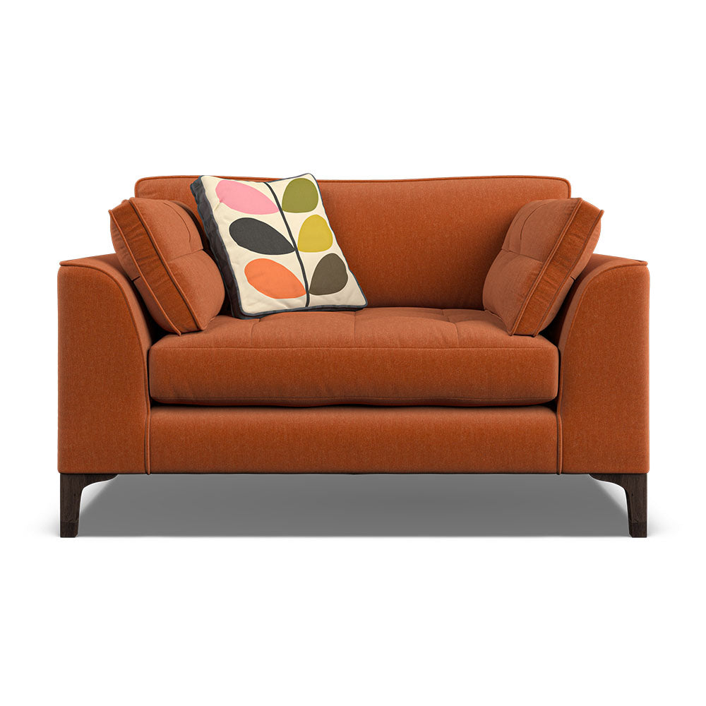 Orla Kiely Arklow Loveseat - Snuggler Premium Plain Sterling Home 11 Clara Paprika / Multi Stem Spring Weathered Oak Feet