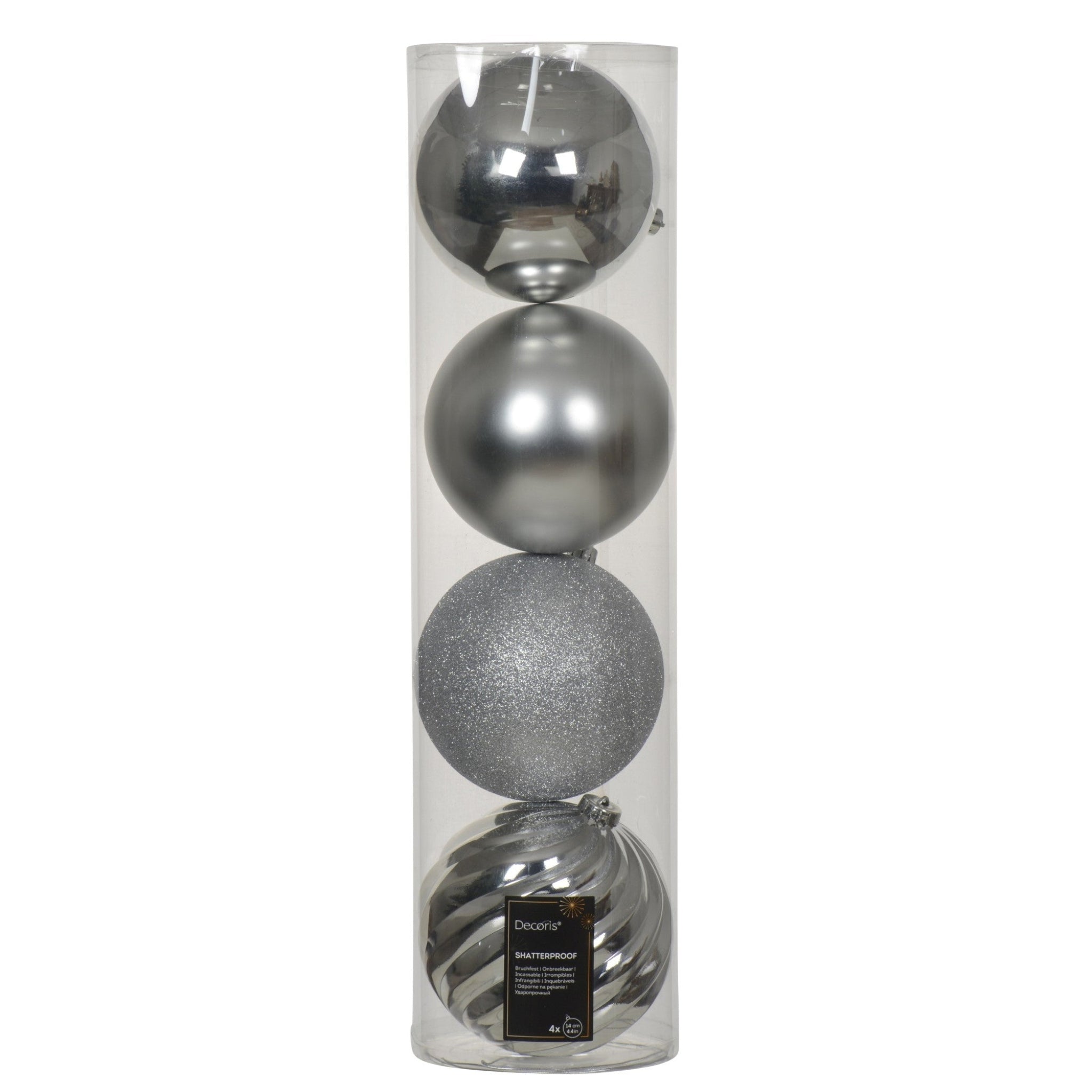 Silver Shatter Proof Baubles 4 Pack - L Silver S/Proof Bauble 4 Pack 14CM Sterling Home 1