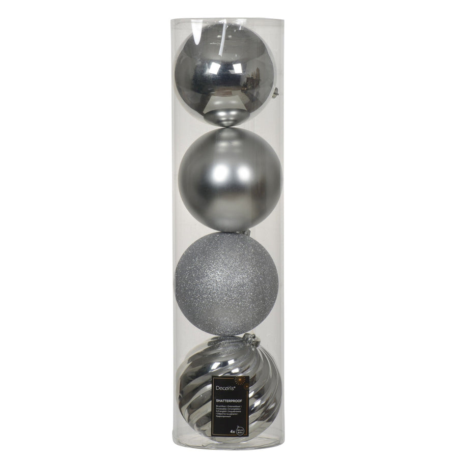 Silver Shatter Proof Baubles 4 Pack - L Silver S/Proof Bauble 4 Pack 14CM Sterling Home 1
