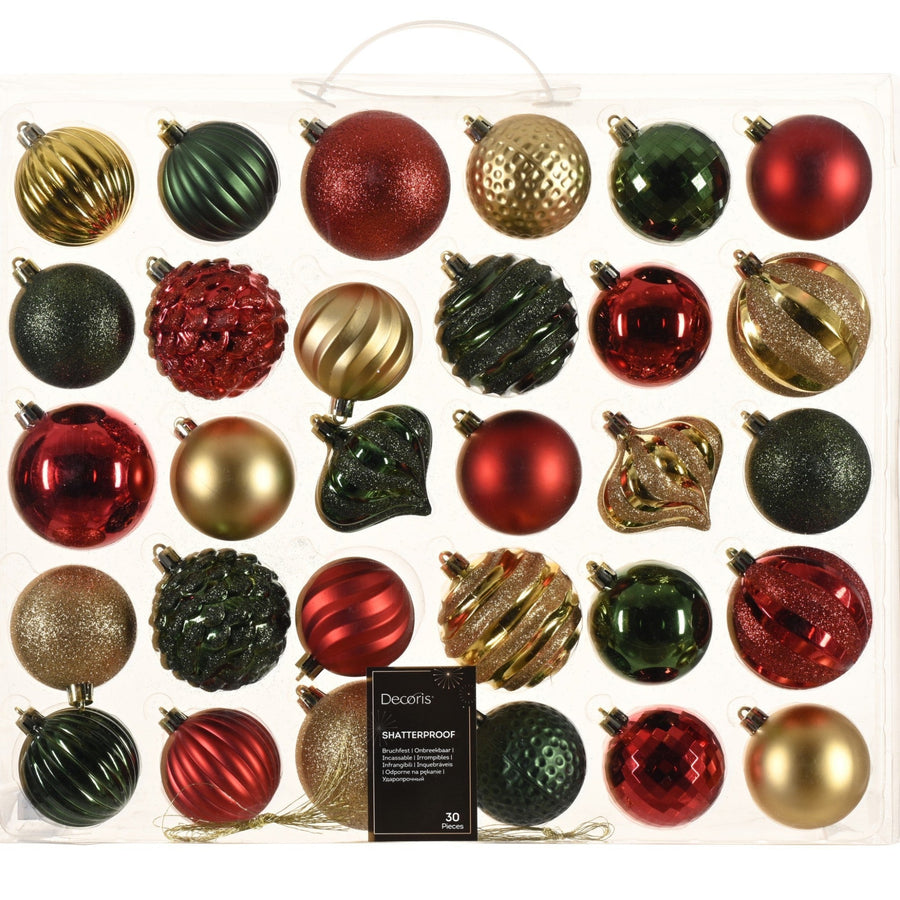 Traditional Assorted Shatter Proof Baubles 30 Pack - C Mixed S/Proof Baubles 30 Pack 7CM Sterling Home 1