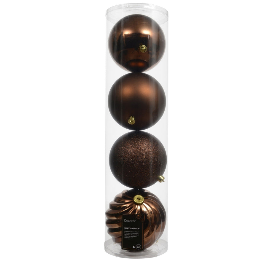 Brown Shatter Proof Baubles 4 Pack - I Espresso S/Proof Bauble 4 Pack 14CM Sterling Home 1