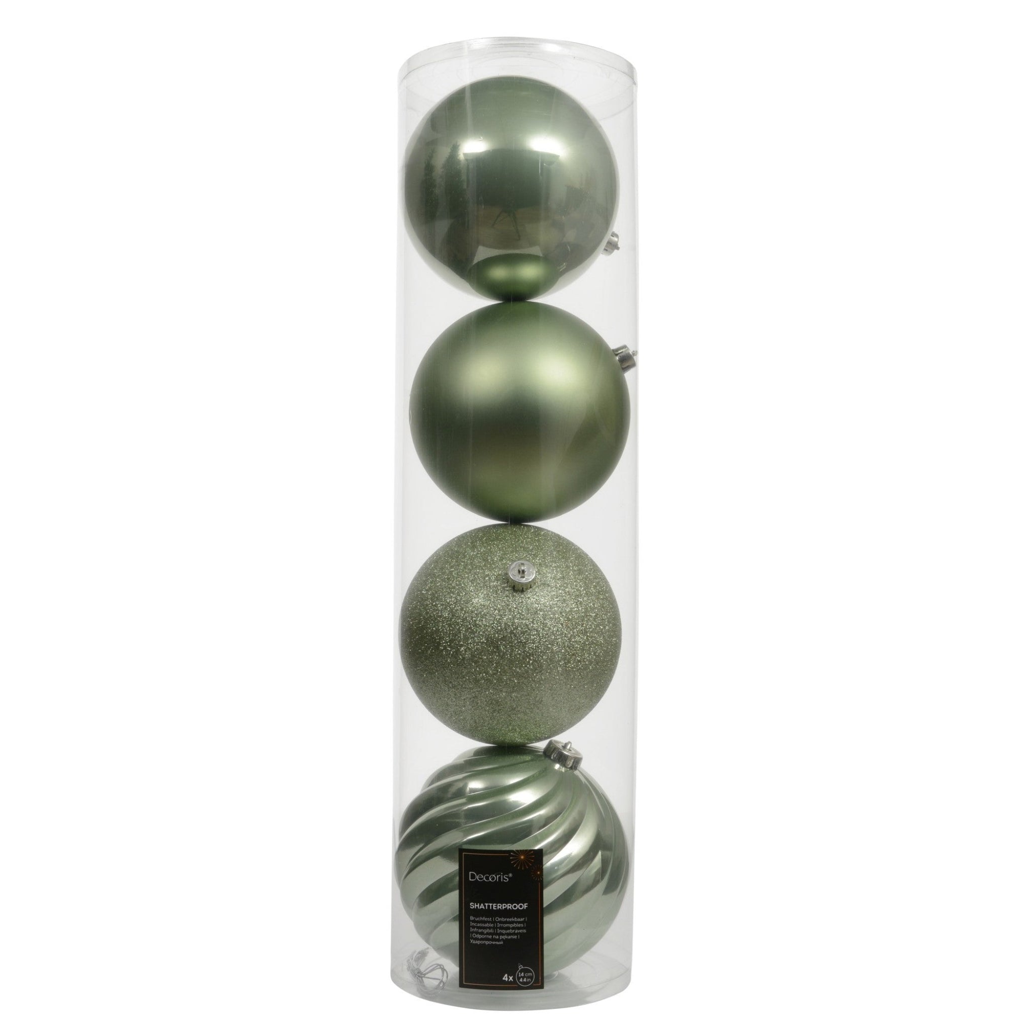 Green Shatter Proof Baubles 4 Pack - S Matcha Green S/Proof Bauble 4 Pack 14CM Sterling Home 1