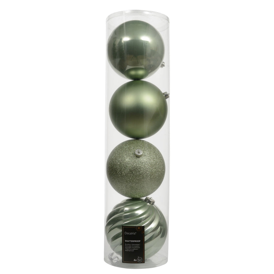 Green Shatter Proof Baubles 4 Pack - S Matcha Green S/Proof Bauble 4 Pack 14CM Sterling Home 1