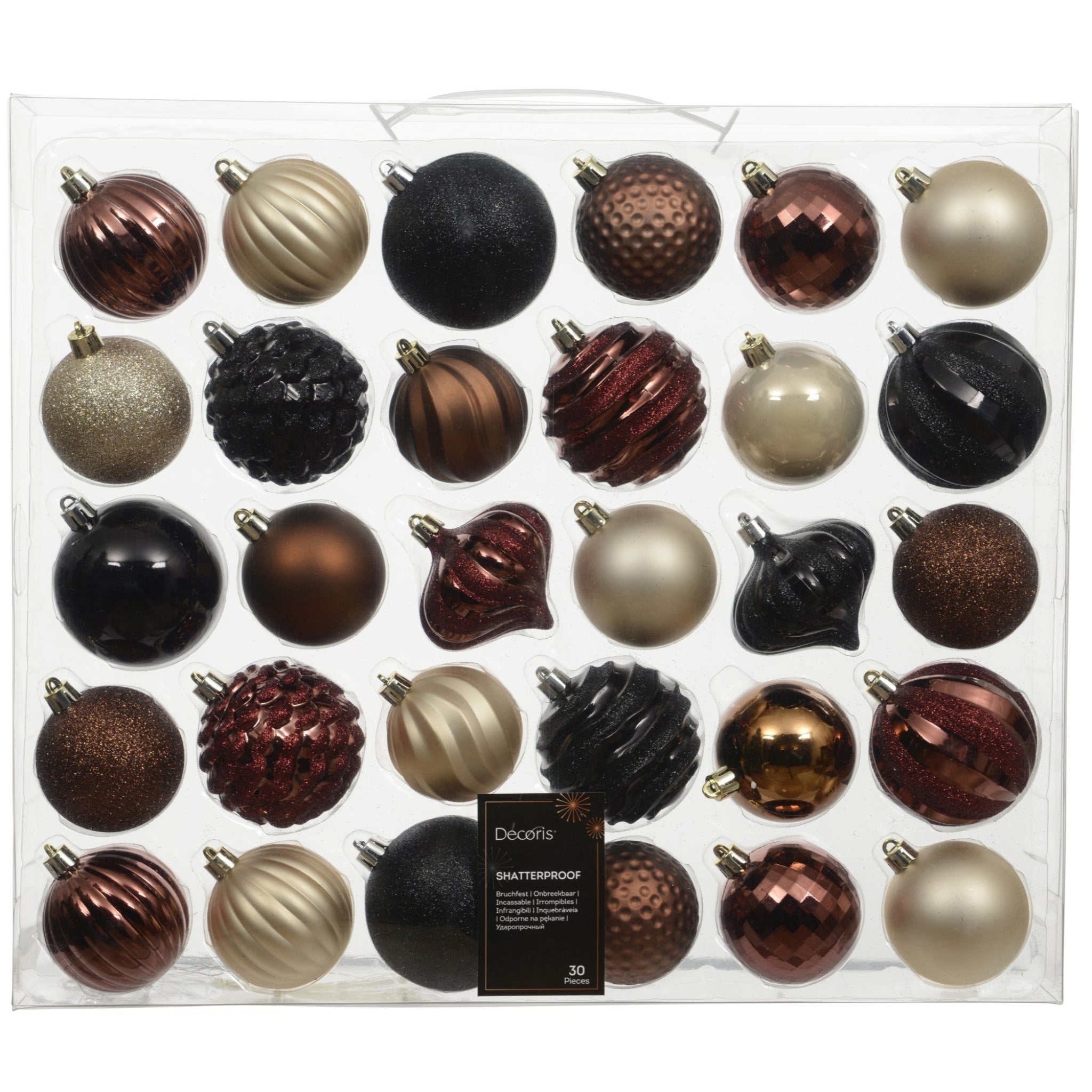 Brown Assorted Shatter Proof Baubles 30 Pack - I Spiced Mocha S/Proof Baubles 30 Pack 7CM Sterling Home 1