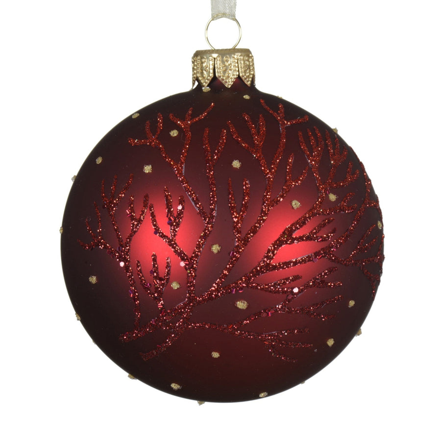 Branch Matt Red Glass Bauble - C Red Branch Matt Glass Bauble 8CM Sterling Home 1