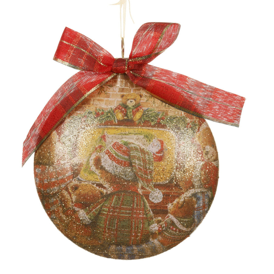 Bear Glass Bauble - C Bear With Bow Glass Bauble 10.5CM Sterling Home 1