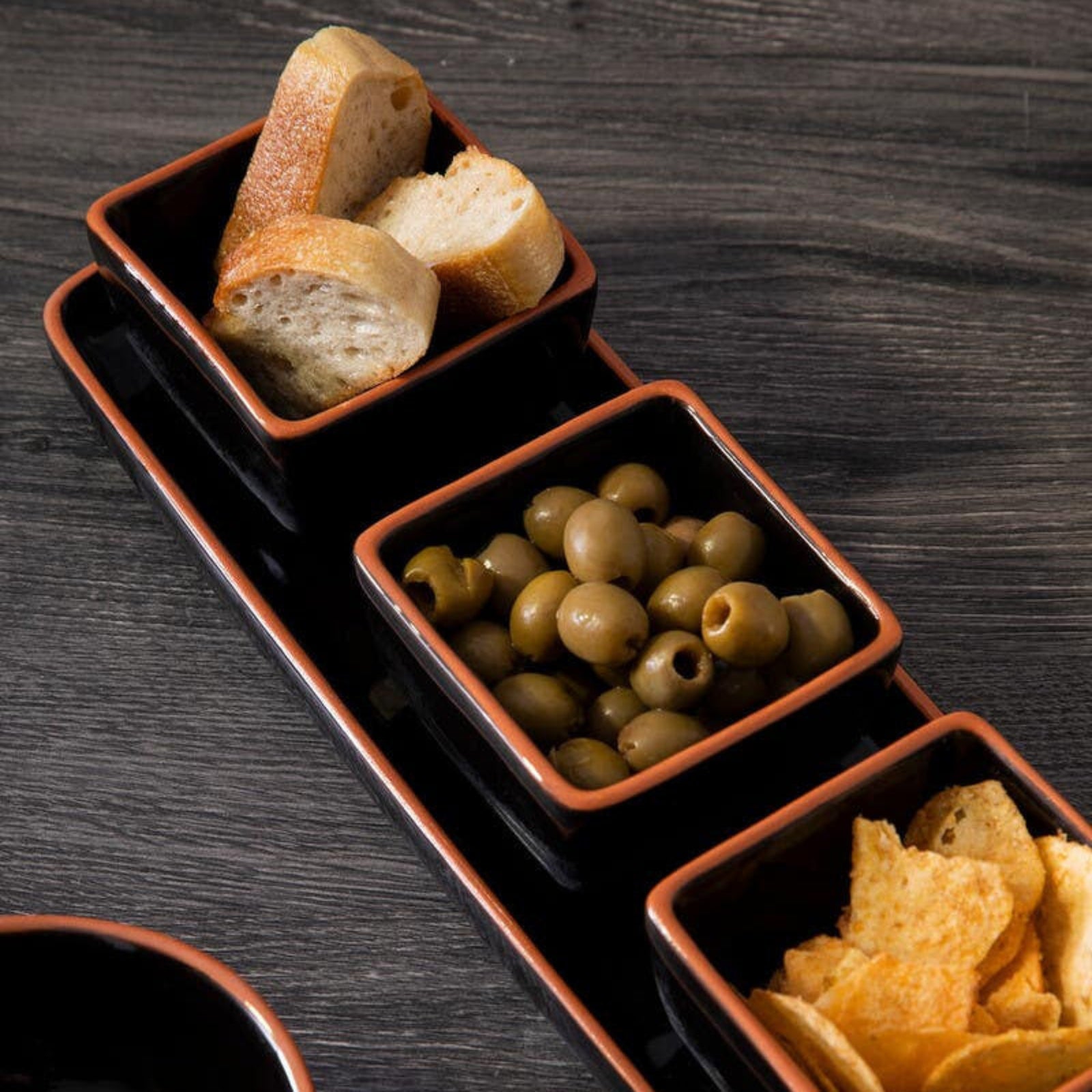 Calisto Set of 3 Dip Bowls with Tray in Black - Calisto Set of 3 Dip Bowls with Tray in Black Sterling Home 3