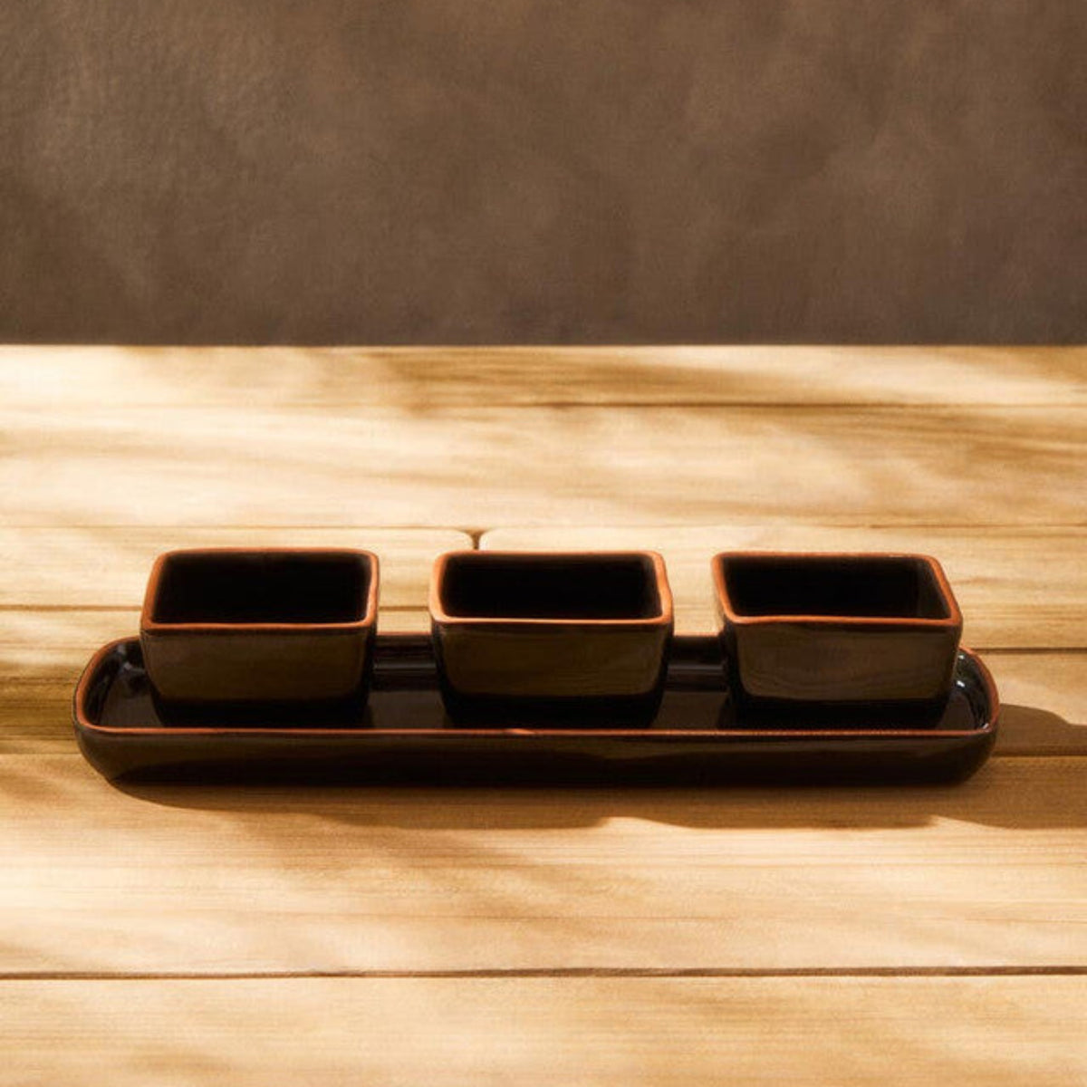 Calisto Set of 3 Dip Bowls with Tray in Black - Calisto Set of 3 Dip Bowls with Tray in Black Sterling Home 1