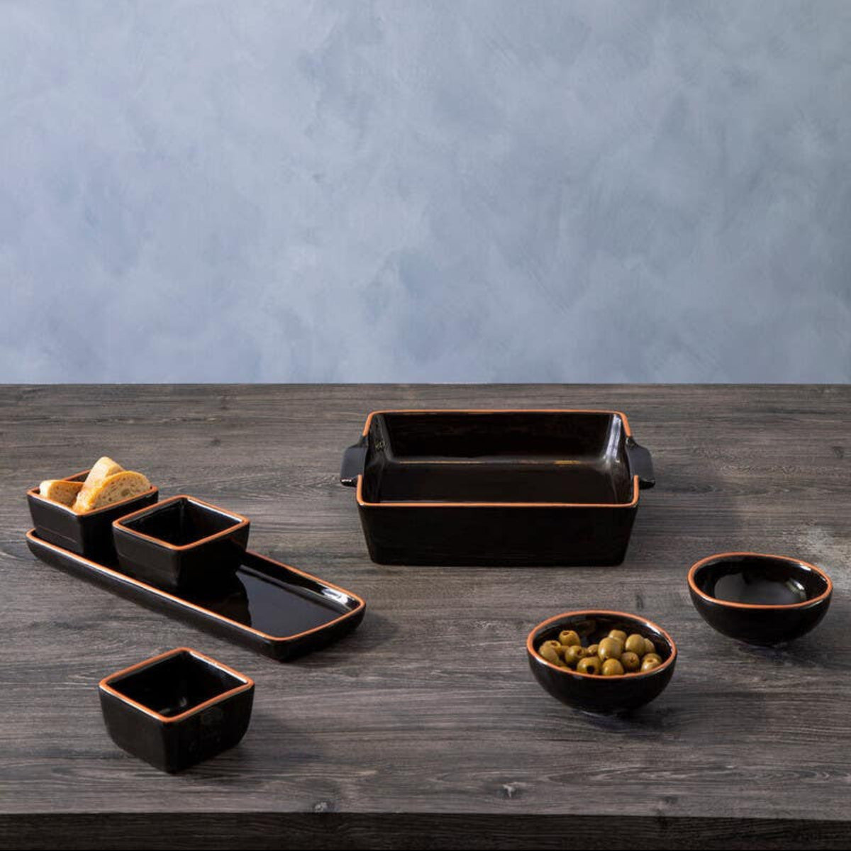 Calisto Set of 3 Dip Bowls with Tray in Black - Calisto Set of 3 Dip Bowls with Tray in Black Sterling Home 2