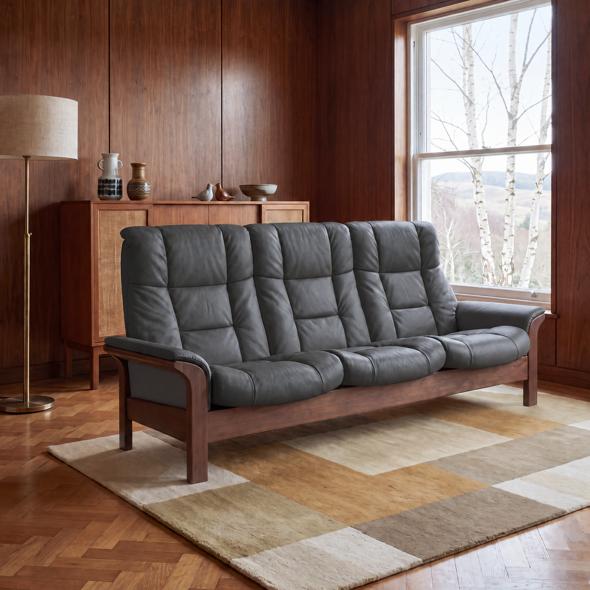 Stressless Buckingham High 3 Seater Sofa  - High 3 Seater Sofa Batick — 09319 Black, gallery image 1