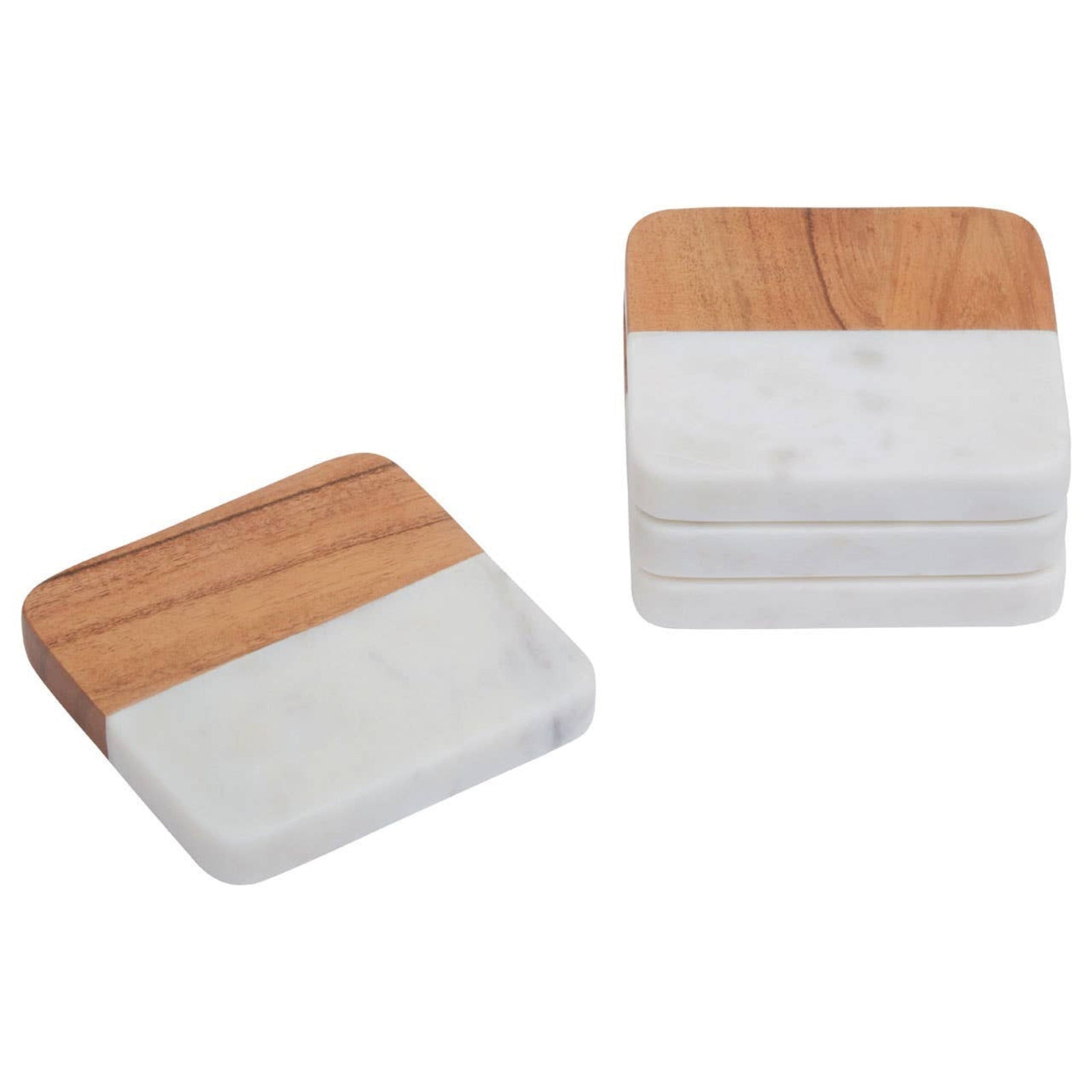 Monzaro Set Of Four Marble And Wood Coasters - Monzaro Set Of Four Marble And Wood Coasters Sterling Home 1