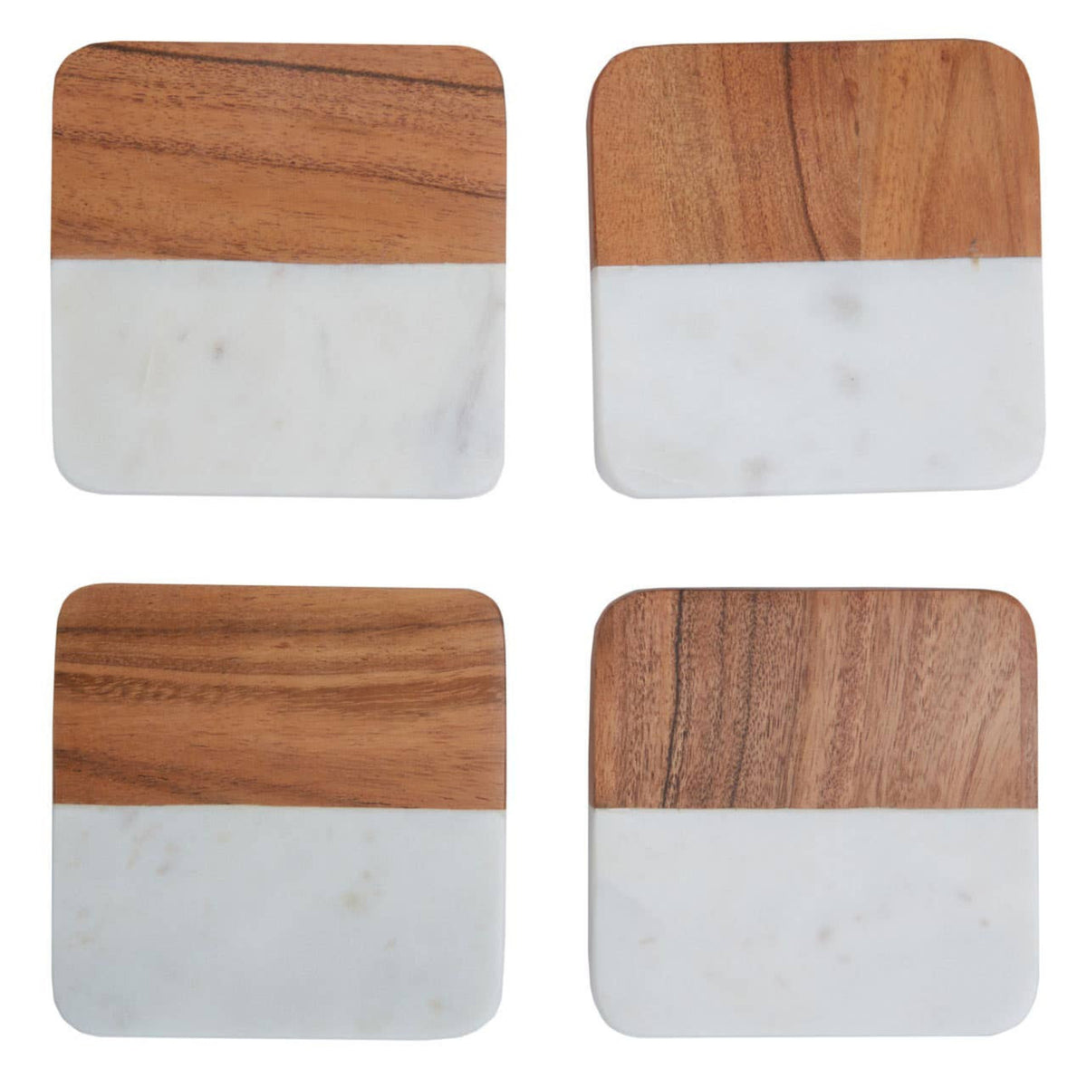 Monzaro Set Of Four Marble And Wood Coasters - Monzaro Set Of Four Marble And Wood Coasters Sterling Home 2