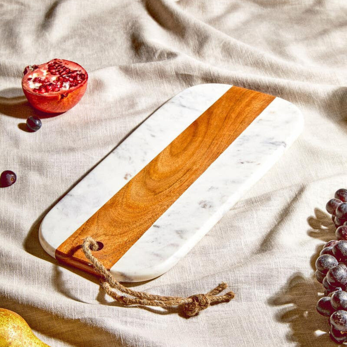 Monzaro Oblong White Marble And Acacia Wood Board - Monzaro Oblong White Marble And Acacia Wood Board Sterling Home 2