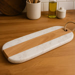 Monzaro Oblong White Marble And Acacia Wood Board - Monzaro Oblong White Marble And Acacia Wood Board Sterling Home 1