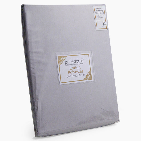 Percale Light Grey Fitted Bed Sheet - DISC Percale 200Tc Exdeep Fitted Sheet Cloud - Double Accessories Sterling Home 2