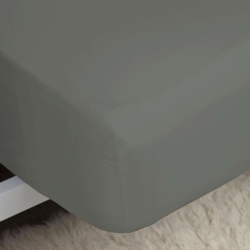 Percale Grey Fitted Bed Sheet - DISC Percale 200Tc Exdeep Fitted Sheet Grey - Double Accessories Sterling Home 1