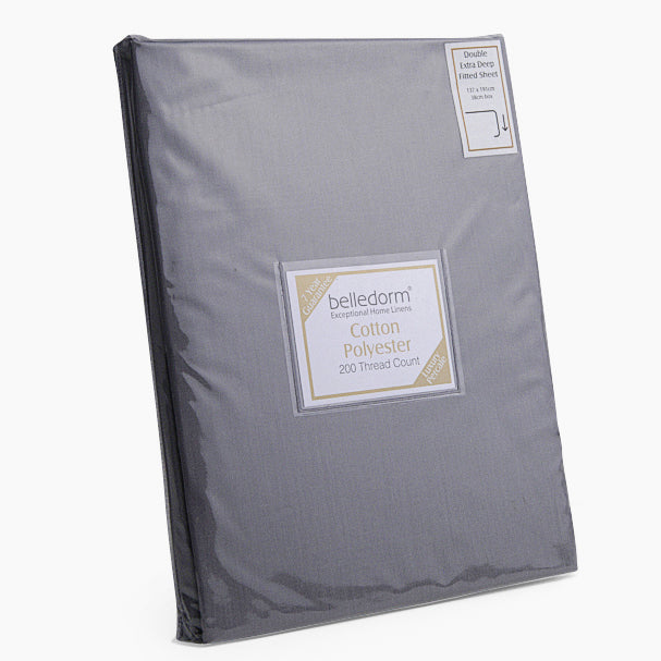Percale Grey Fitted Bed Sheet - DISC Percale 200Tc Exdeep Fitted Sheet Grey - Double Accessories Sterling Home 2