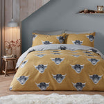 Highland Cow Brown Duvet Cover Set - Highland Cow Cotton Rich Duvet Set Ochre - Double Accessories Sterling Home 1