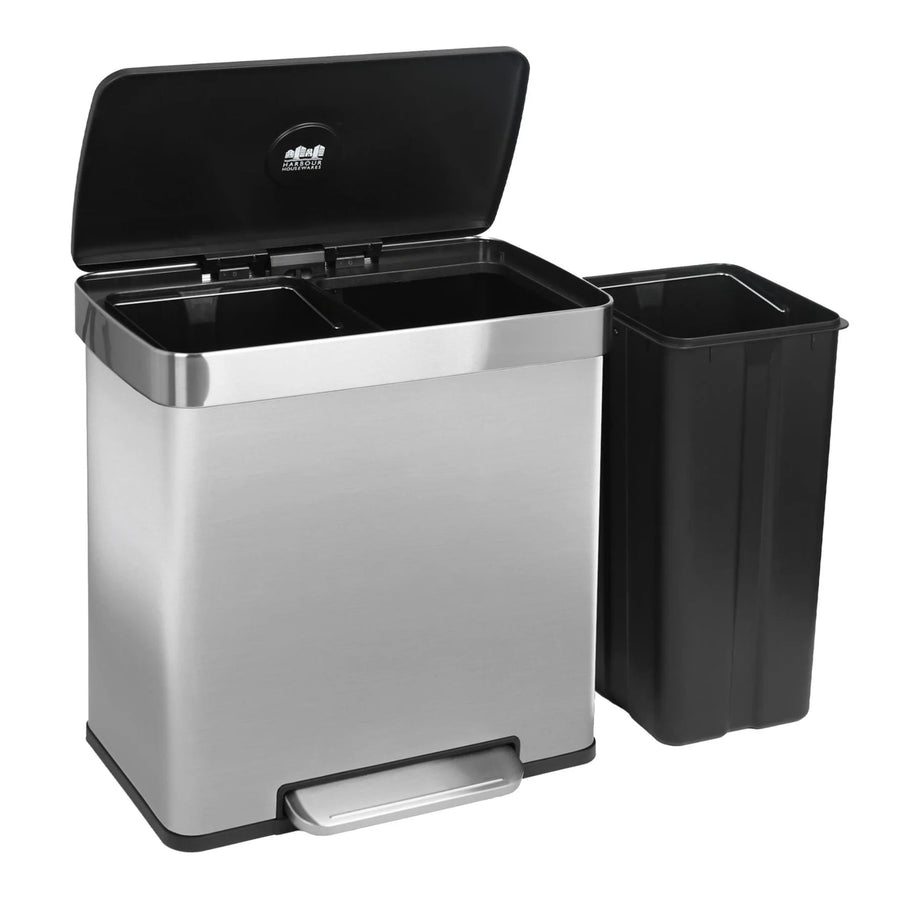 Brushed Stainless Steel Double Kitchen Pedal Bin - Double Pedal Bin Brushed SS 60L Sterling Home 1