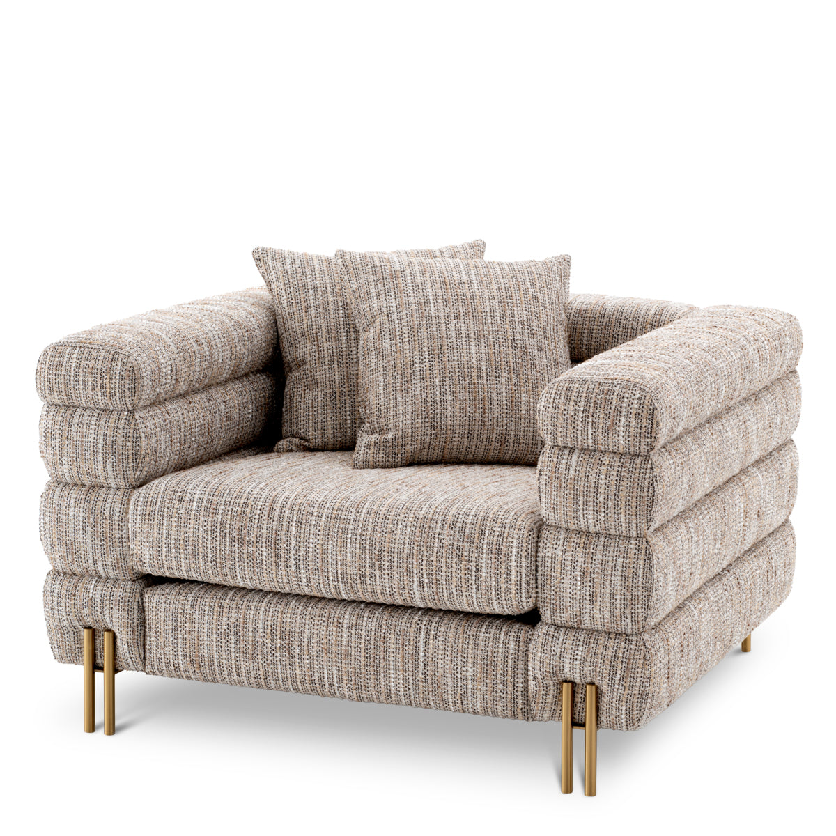 Eichholtz York Armchair Mademoiselle Beige Brushed Brass Legs - Armchair Mademoiselle Beige Armchairs Sterling Home 1