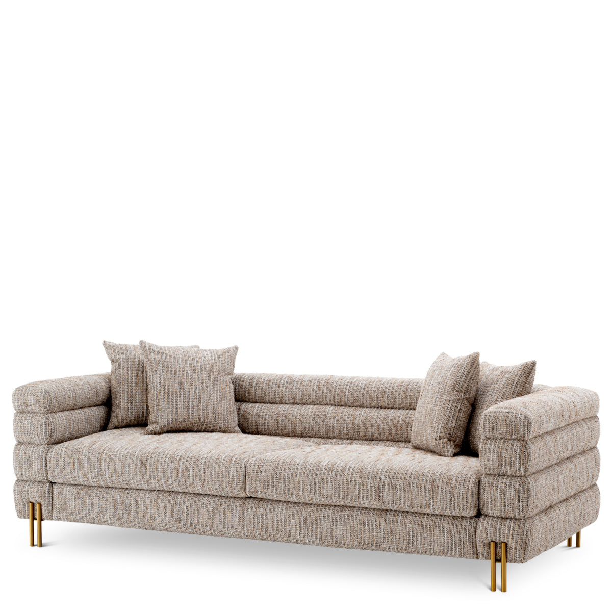 Eichholtz York 3 Seater Sofa Mademoiselle Beige Brushed Brass Legs - 3 Seater Sofa Mademoiselle Beige 3 Seater Sofas Sterling Home 1