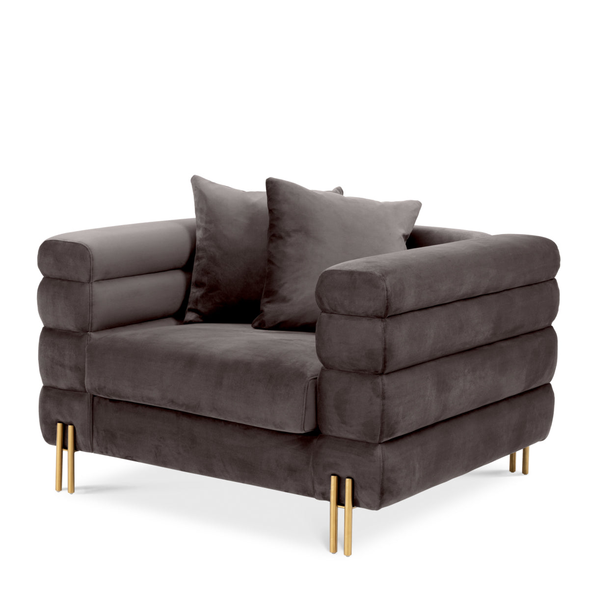 Eichholtz York Armchair Savona Grey Velvet Brushed Brass Legs - Armchair Savona Grey Velvet Armchairs Sterling Home 1