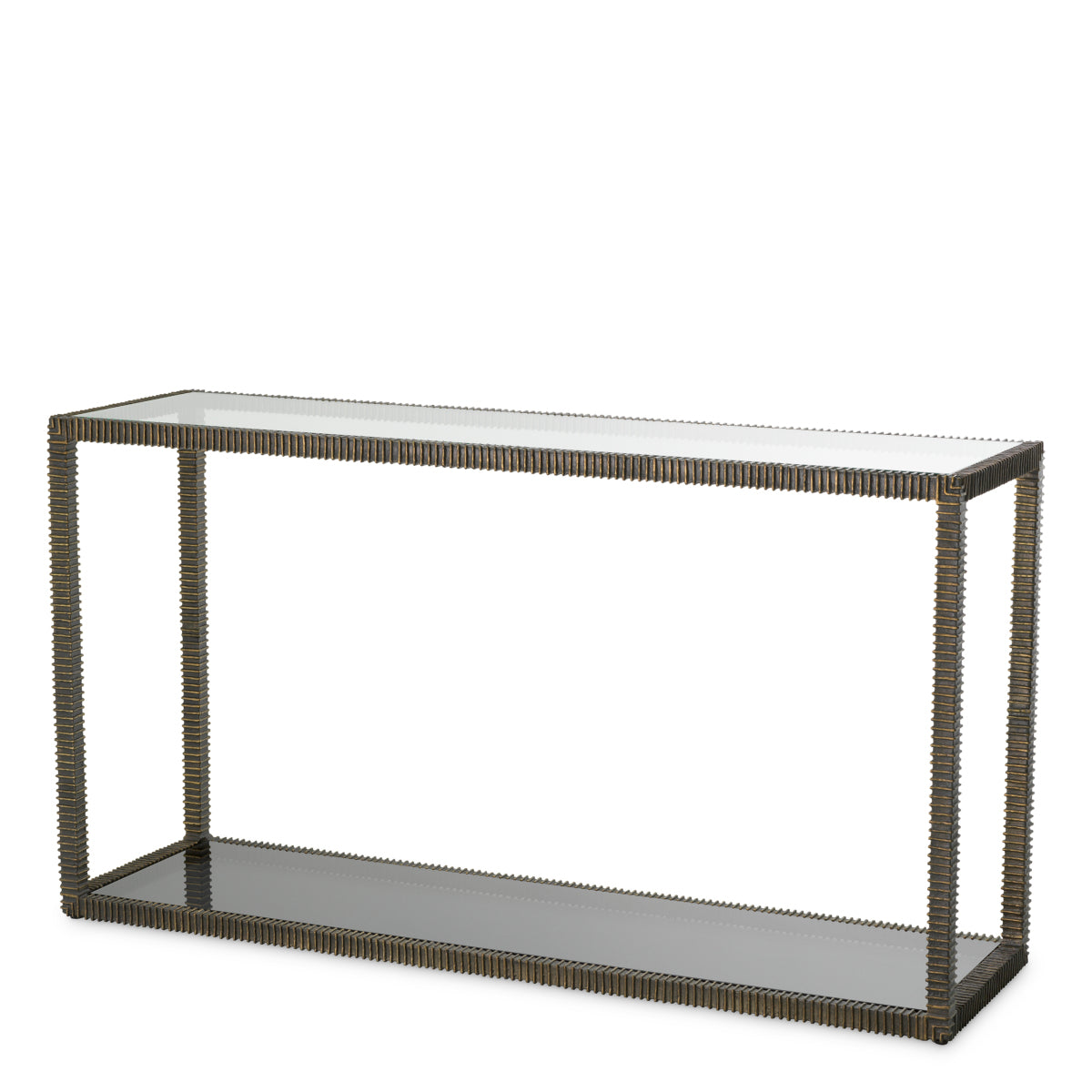 Eichholtz Bethesda Console Table Bronze Highlight Finish Clear Glass and Smoke Glass - Console Table Bronze Highlight Finish Side Tables Sterling Home 1