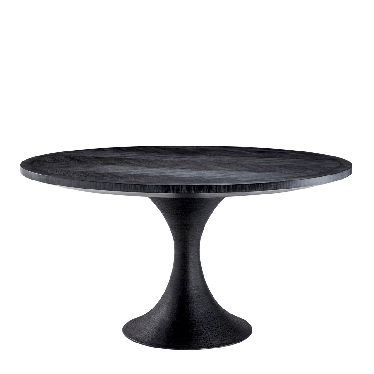 Eichholtz Melchior Round Dining Table Charcoal Oak Veneer / Bronze Finish - Round Dining Table Charcoal Oak Veneer / Bronze Finish Dining Tables Sterling Home 1