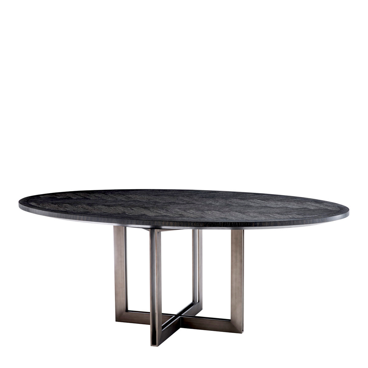 Eichholtz Melchior Oval Dining Table Charcoal Oak Veneer / Bronze Finish - Oval Dining Table Charcoal Oak Veneer / Bronze Finish. Dining Tables Sterling Home 1