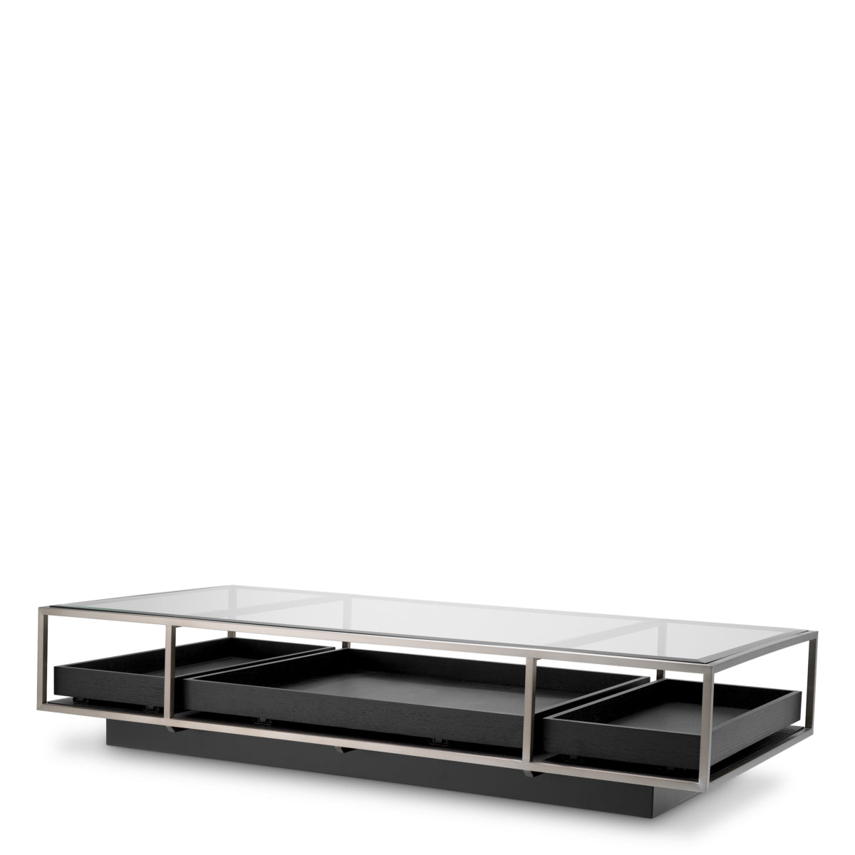Eichholtz Roxton Coffee Table Brushed Steel Finish Clear Glass Black Veneer - Coffee Table Brushed Steel Finish Clear Glass Black Veneer Side Tables Sterling Home 1