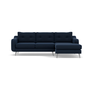 Phoebe Large Chaise Sofa - Large Chaise Sofa RHF Standard Back Grade B - Right Hand Facing Sterling Home 9 Plush Velvet Indigo Chrome