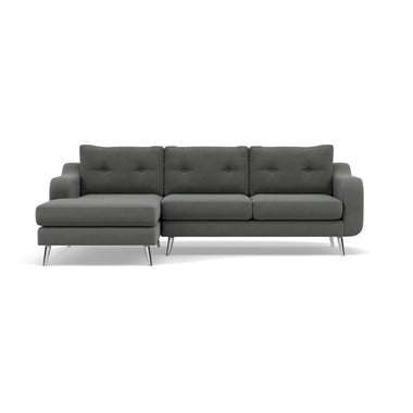 Phoebe Large Chaise Sofa - Large Chaise Sofa LHF Standard Back Grade B - Left Hand Facing Sterling Home 21 Plush Velvet Slate Chrome