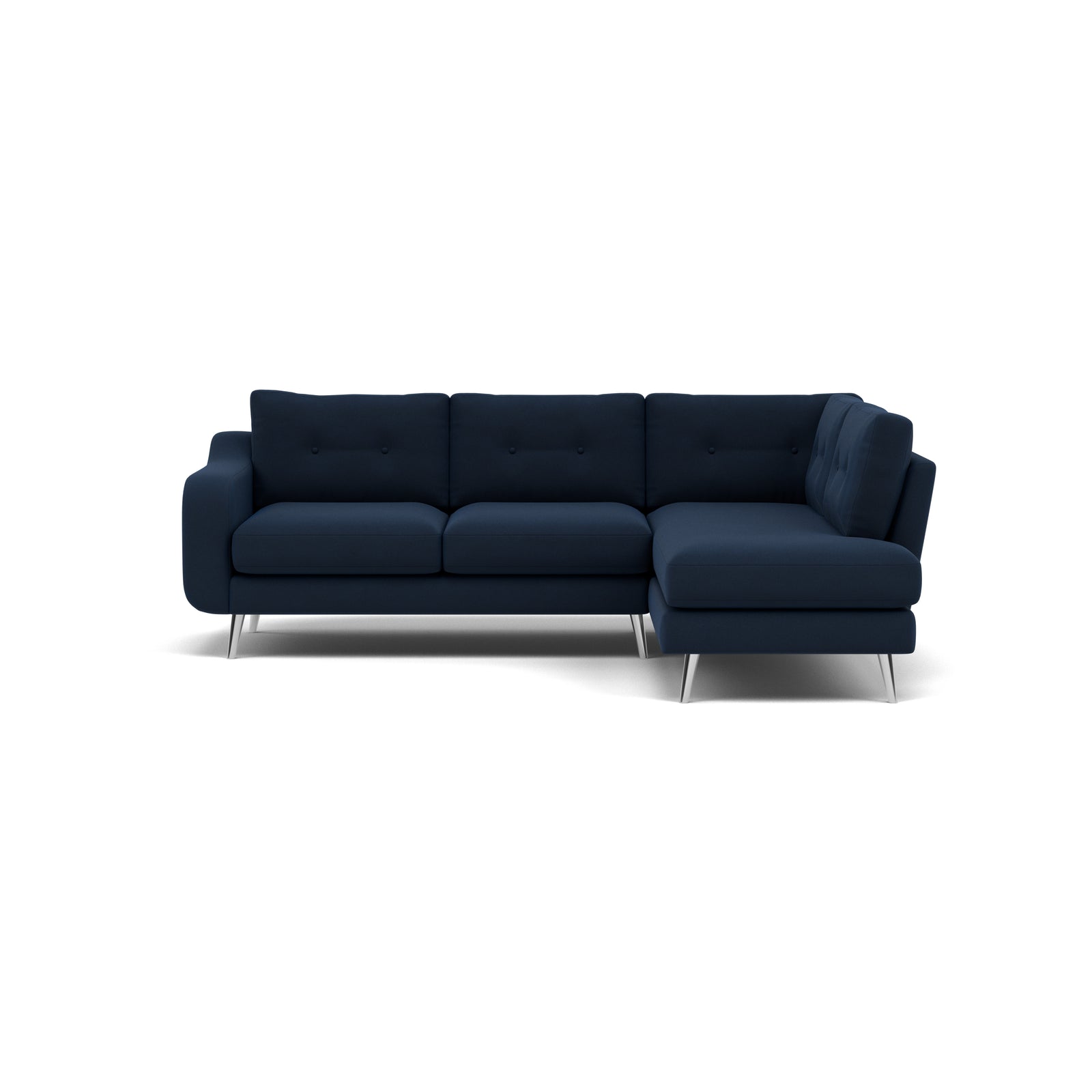 Phoebe Corner Sofa - Corner Group RHF Grade B - Right Hand Facing Corner Sofas Sterling Home 12 Plush Velvet Indigo Chrome