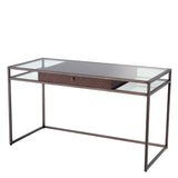Eichholtz Napa Valley Desk Woven Oak Veneer Bronze Finish Clear Glass